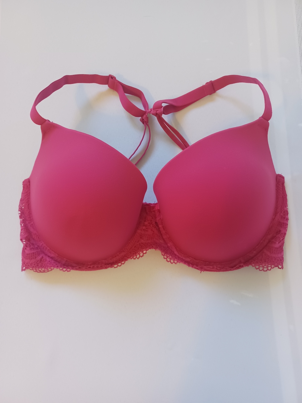 Auden Strappy Hot Pink Lace-Trim Push-Up Underwire Bra 34DD
